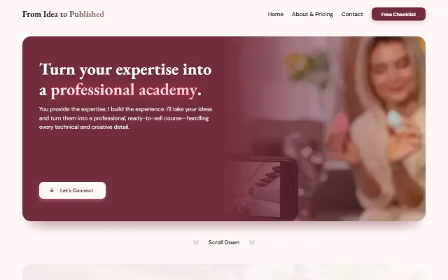 Screenshot of the From Idea to Published landing page