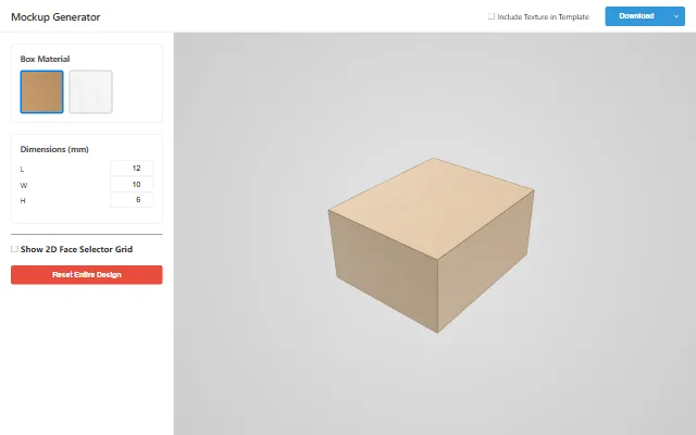 Screenshot of the 3D packaging mockup generator
